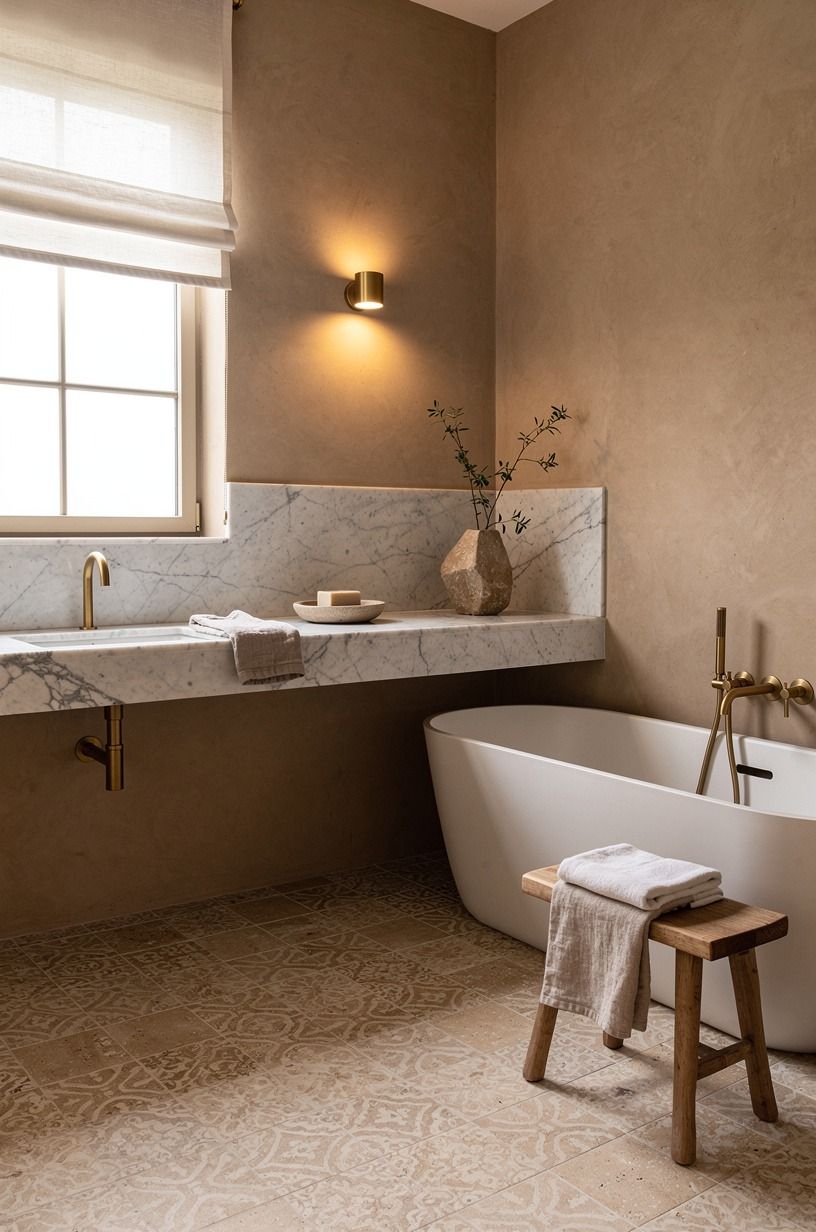 I Chose a French Pattern Travertine Bathroom for Classic Elegance, It Feels Timeless