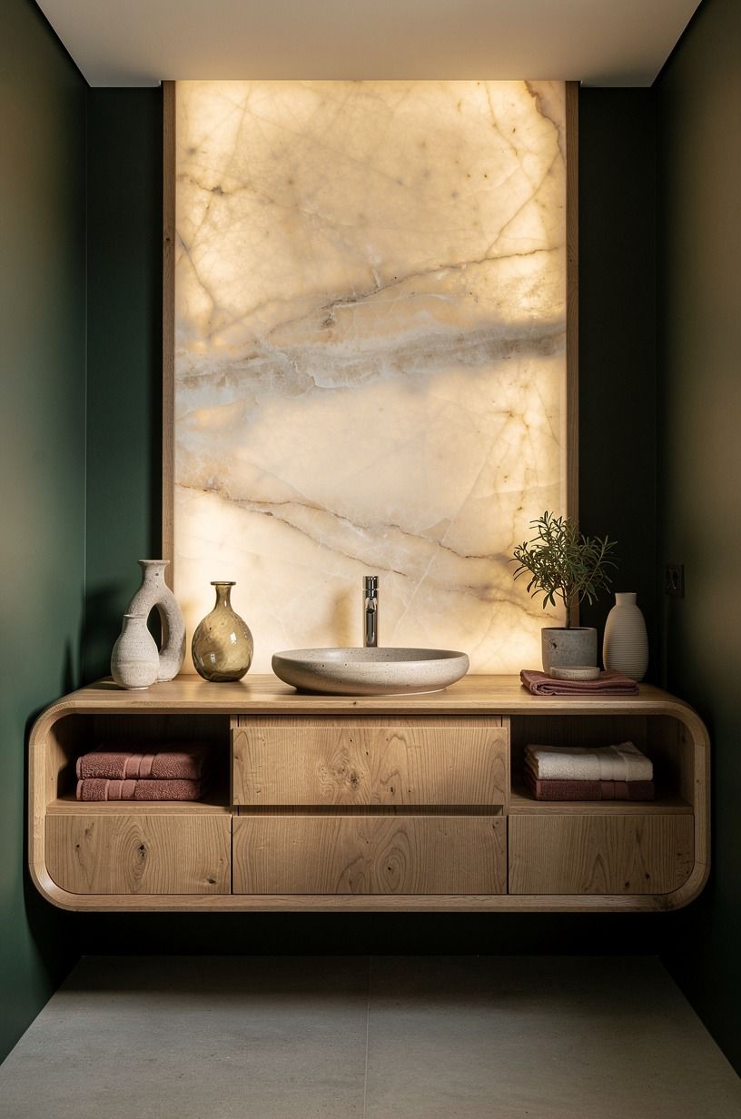Choose an oak vanity over painted shaker doors