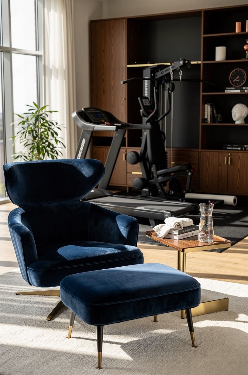 Frame your black gym ideas with a quiet recovery corner