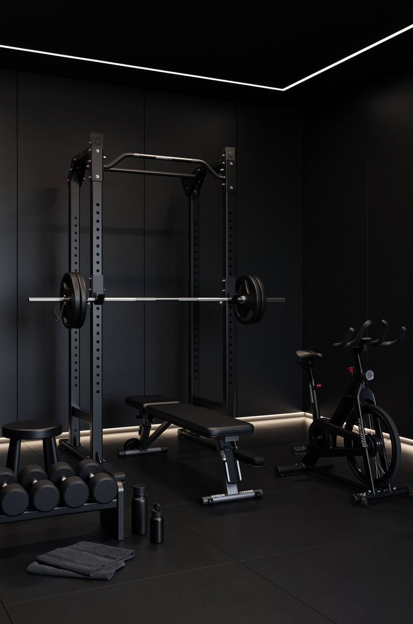 Skip glossy finishes for a blacked out home gym