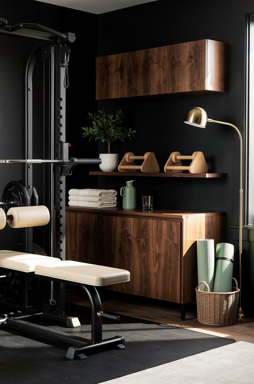 Start with a black gym room paint that holds its depth