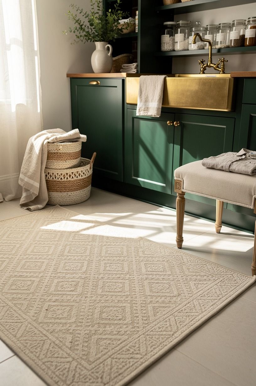 Layer a washable runner instead of bare peel-and-stick floor