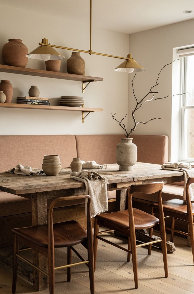 Anchor banquette seating against the longest wall