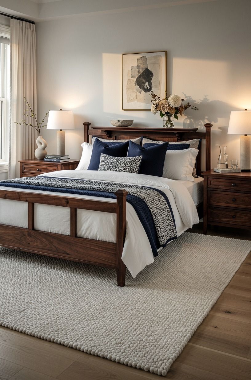 Place a rug that extends beyond the bed