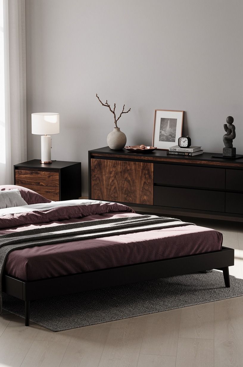 Use the Two-Wood Rule to keep black furniture from feeling flat
