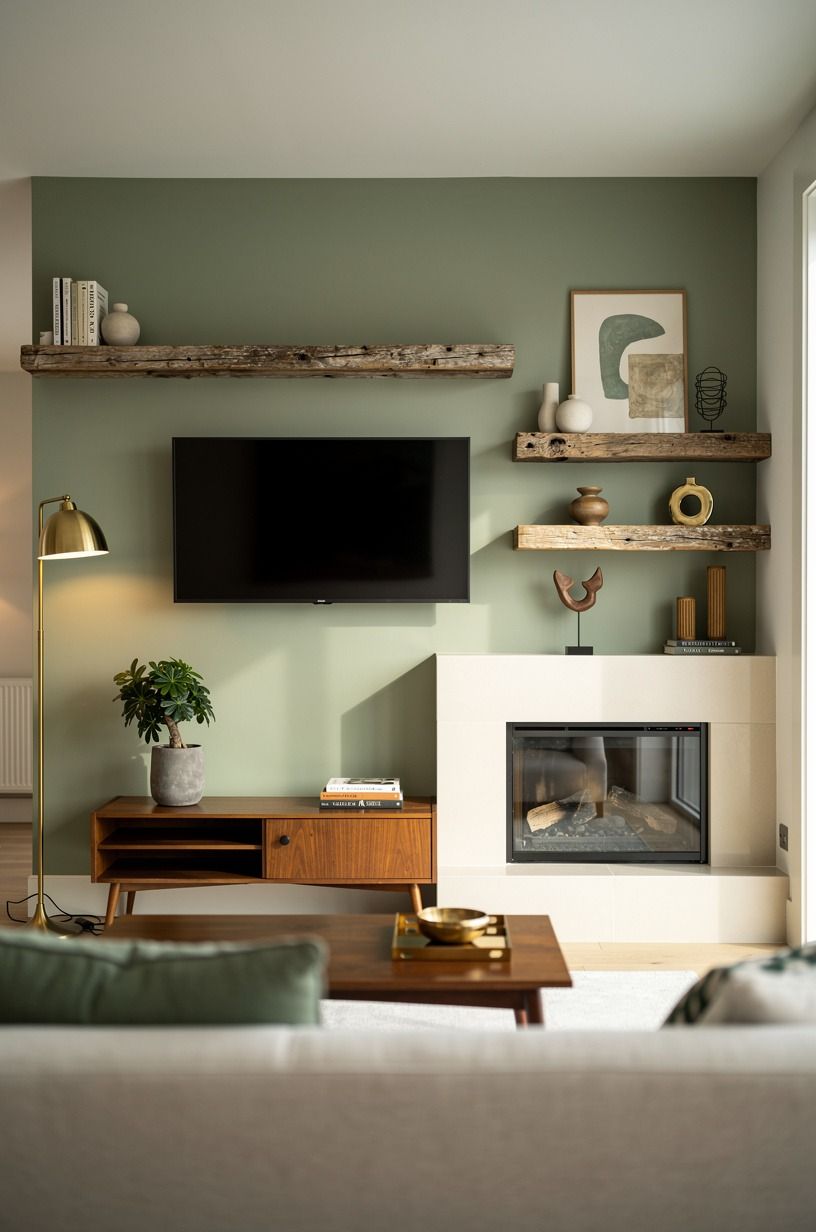 Float shelves around, not directly over, the television