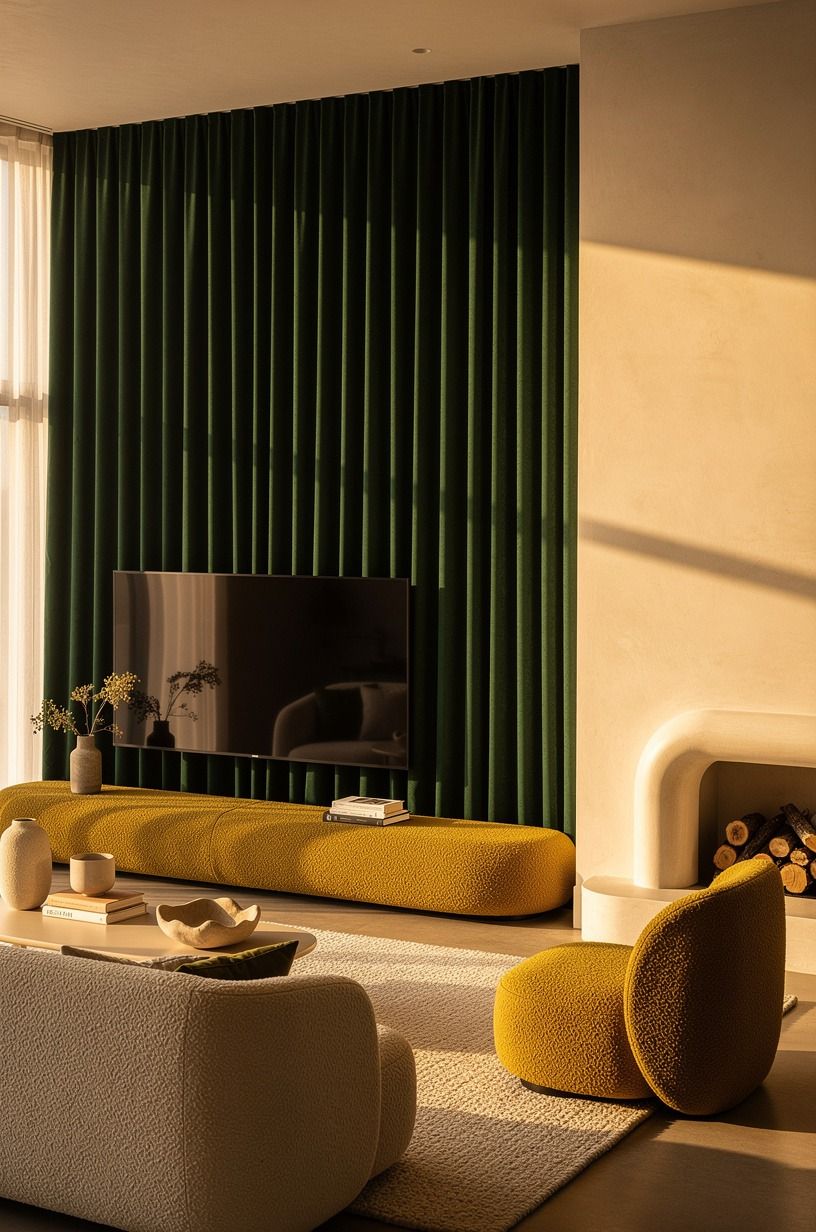 Use curtains to widen a too-narrow media wall