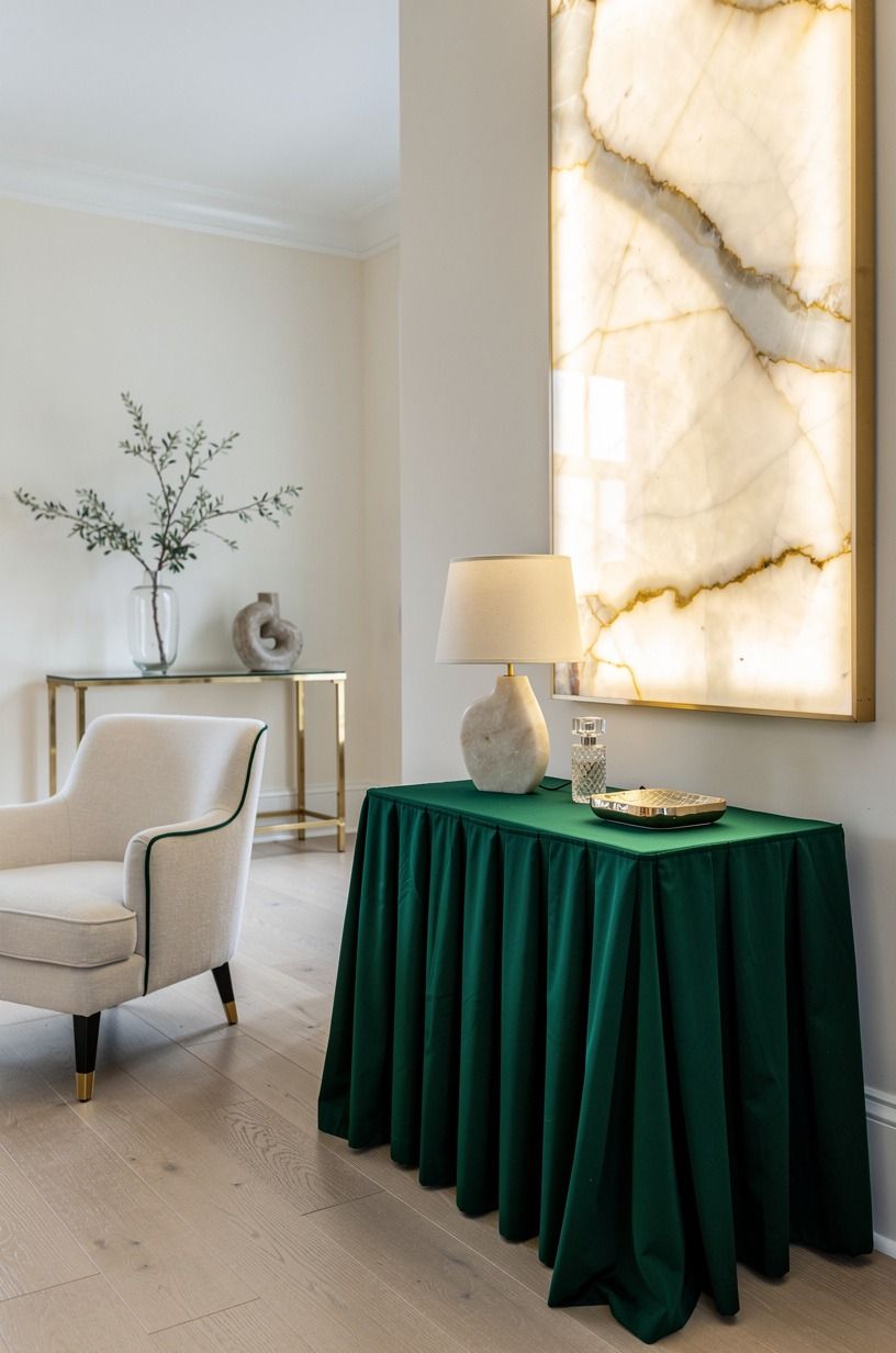 Add a skirted table where a hard corner feels cold