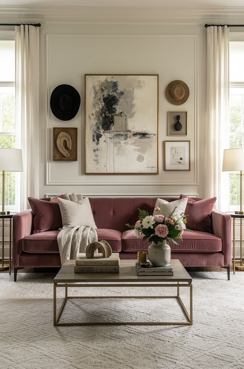 Float a velvet sofa away from the wall