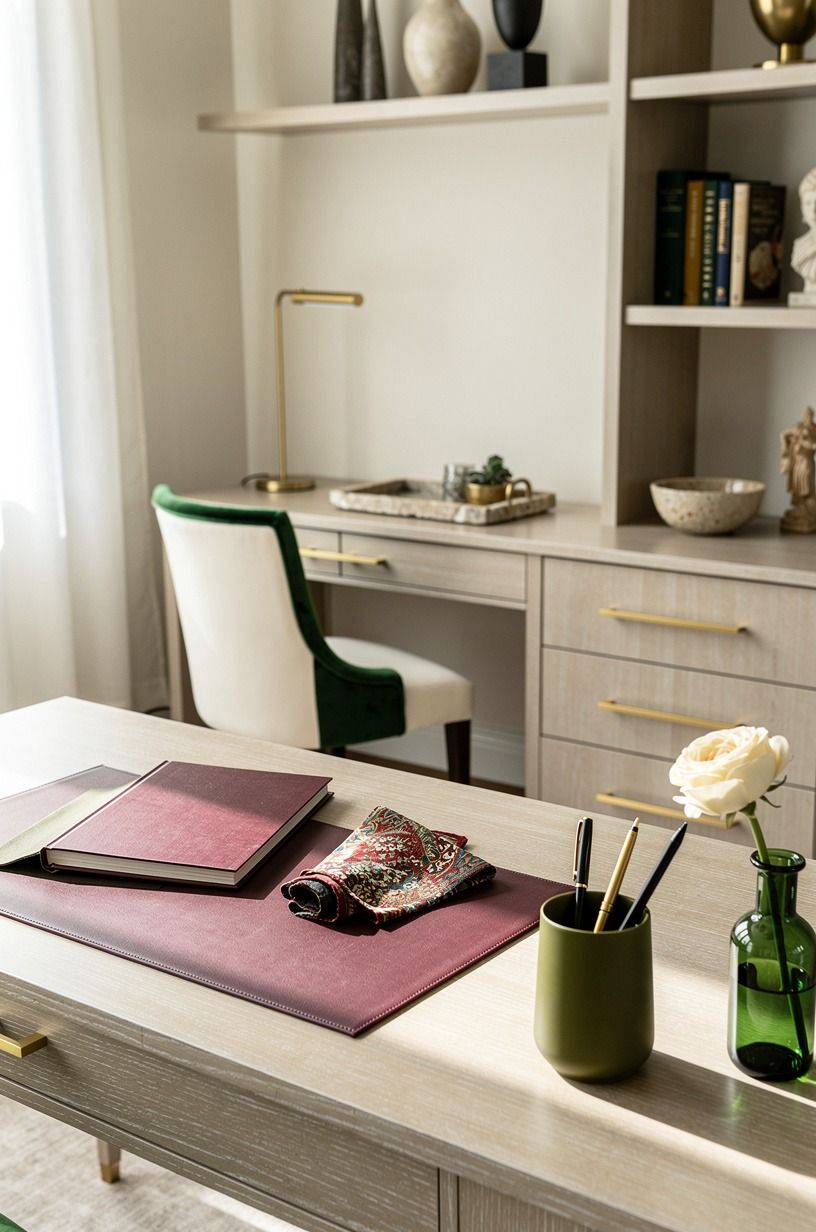 Mix oxblood and olive at the desk