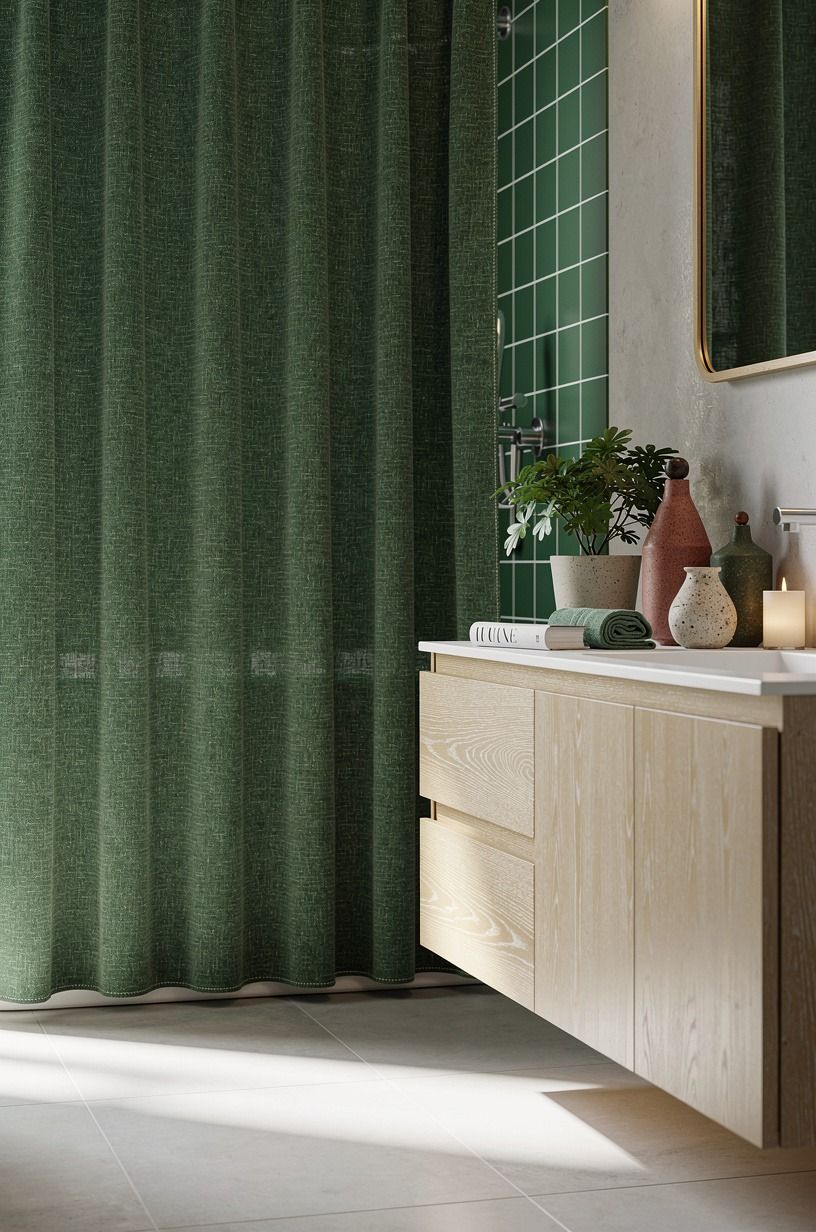 Hang a shower curtain with real texture