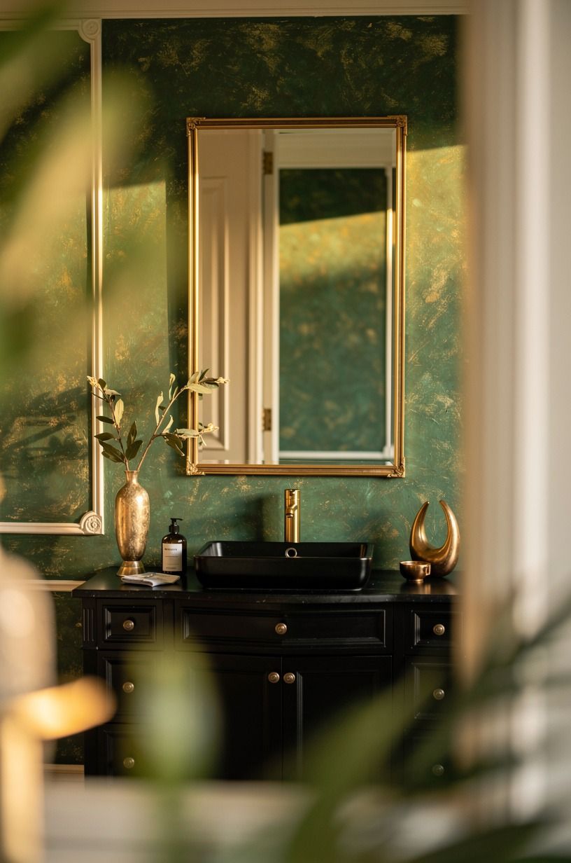 Let a Black Basin Bathroom Use Warm Metal