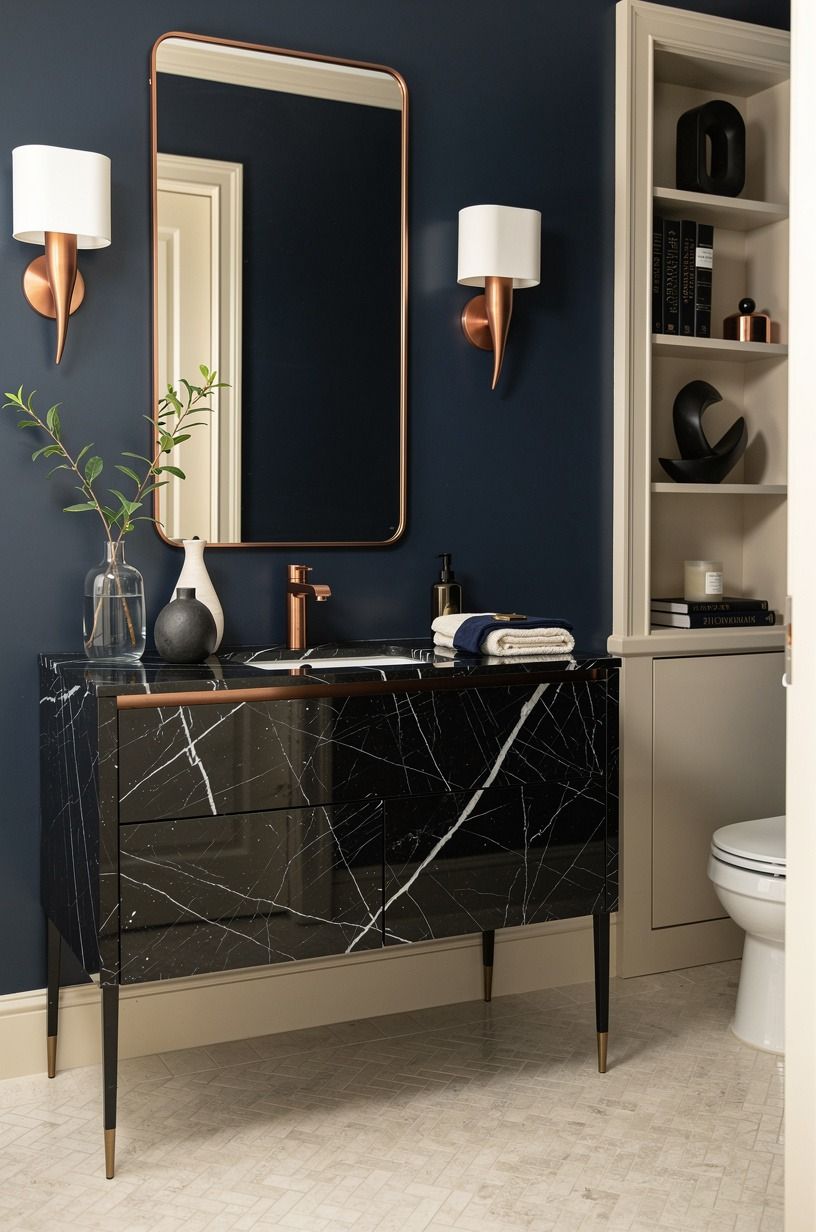 Try Black and Gold Powder Room Contrast