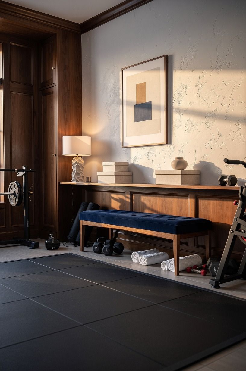 Anchor your modern home gym with an 8x10 rubber zone