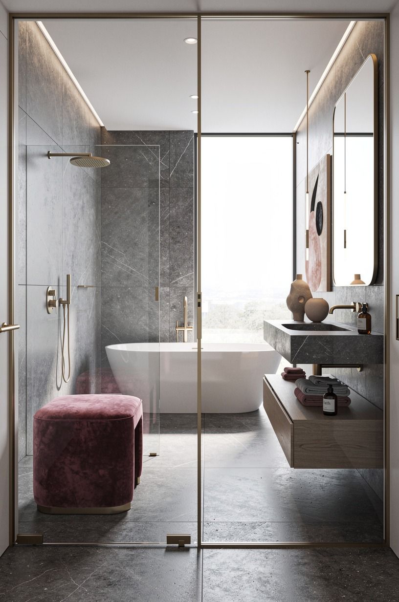Frame an open bathroom design with glass