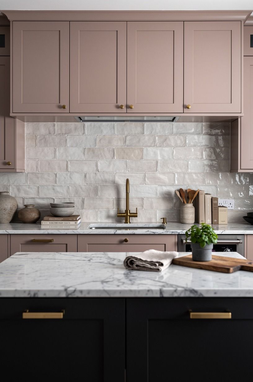 Choose a hand-glazed backsplash over busy wallpaper