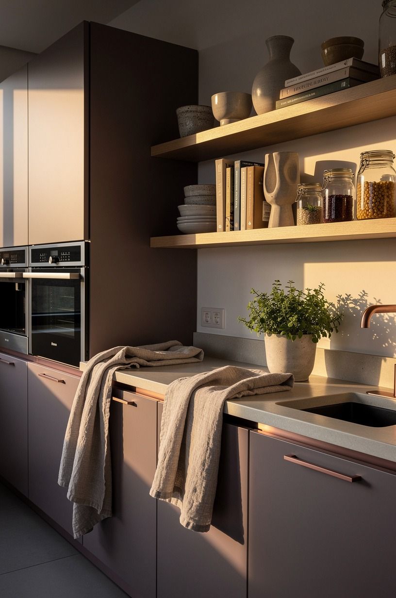 Float shelves where upper cabinets feel heavy