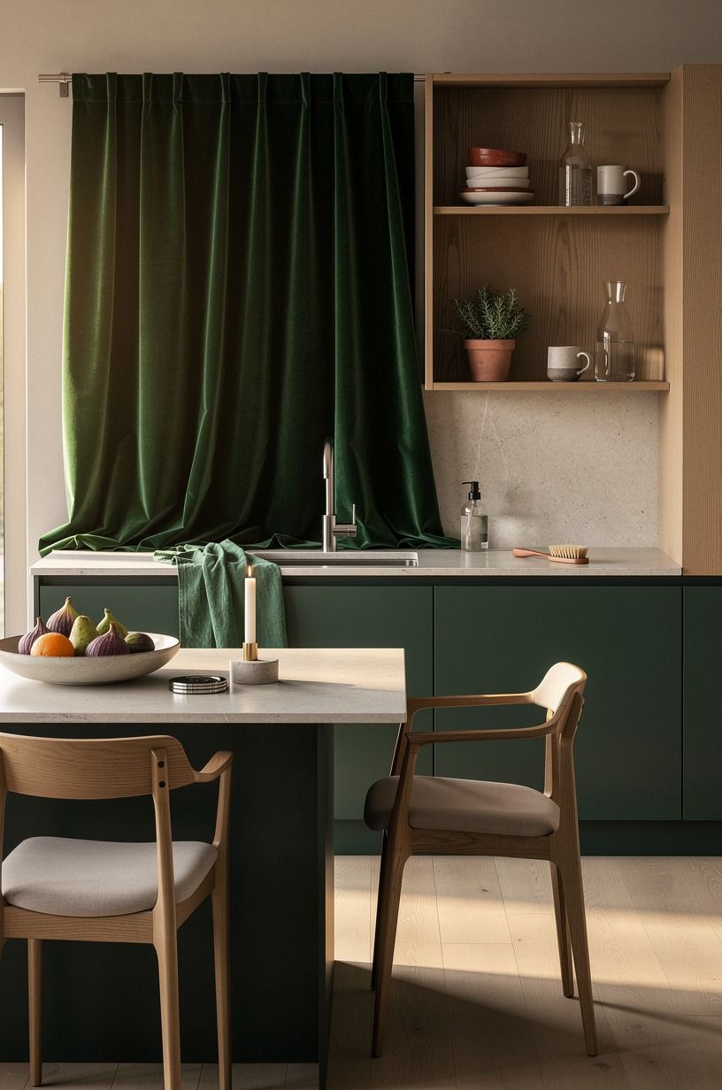 Frame the sink with a gathered curtain