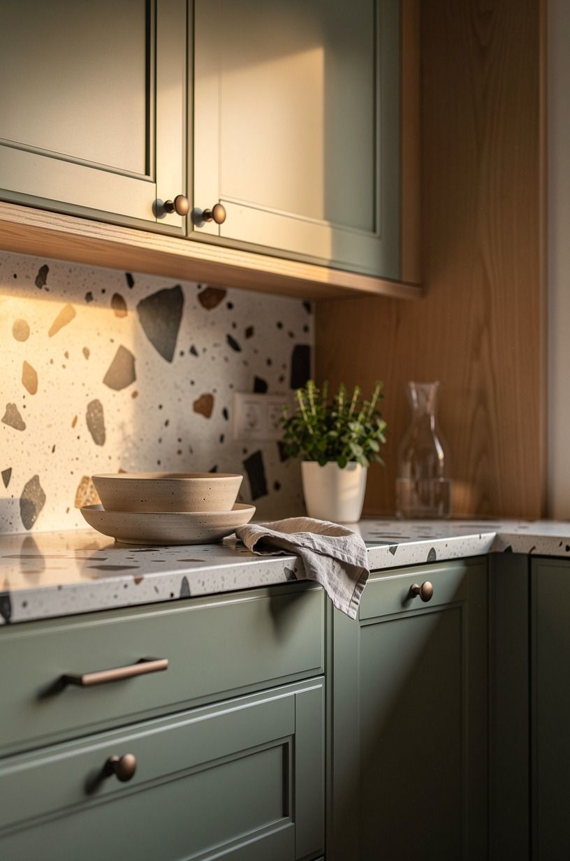 Paint the cabinets in a soft, earthy shade