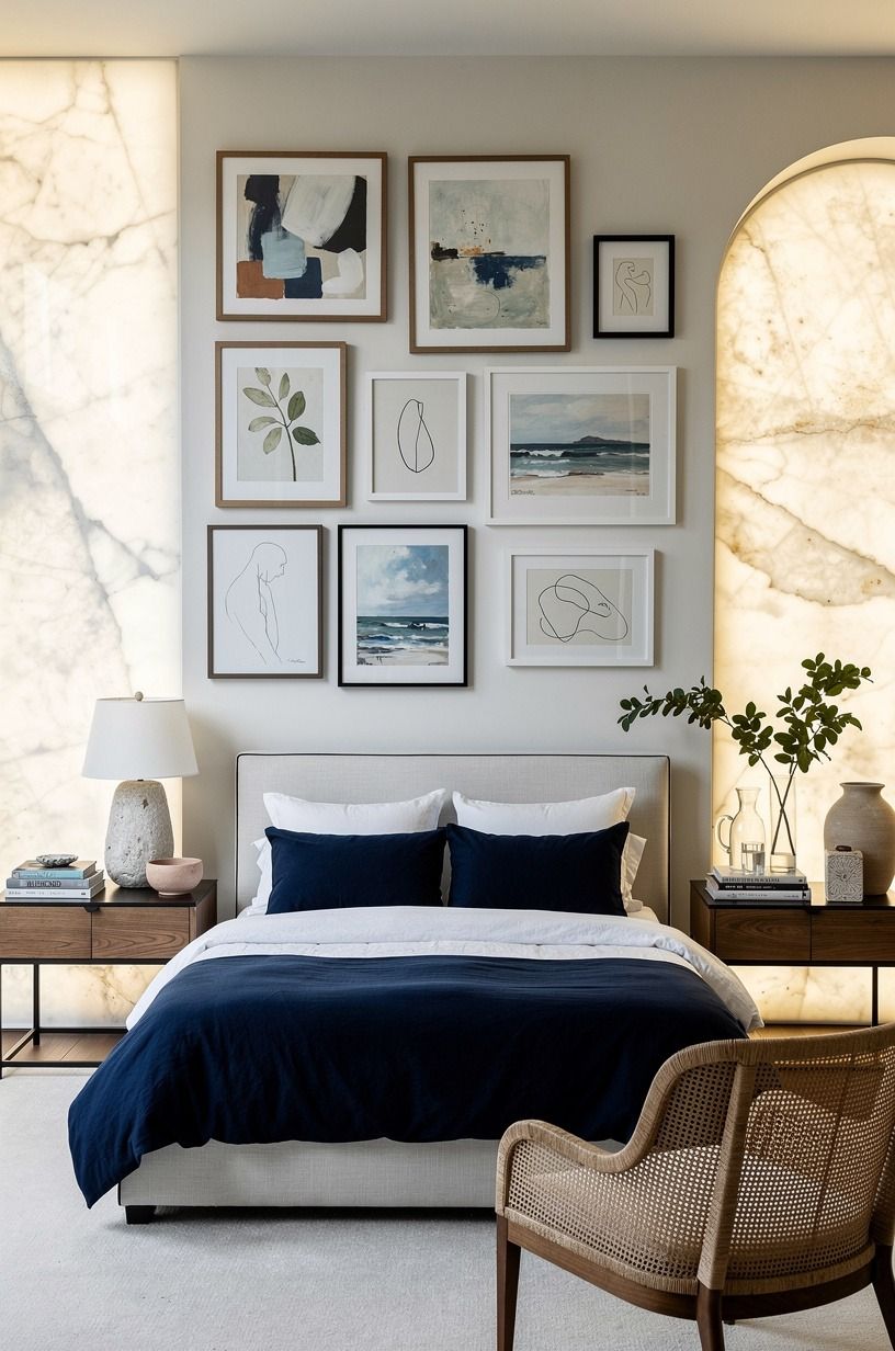 Frame the Bed With a Collected-Art Grid