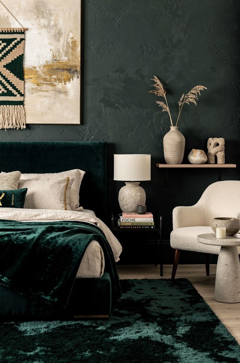 Let a Dark Boho Bedroom Have One Moody Wall