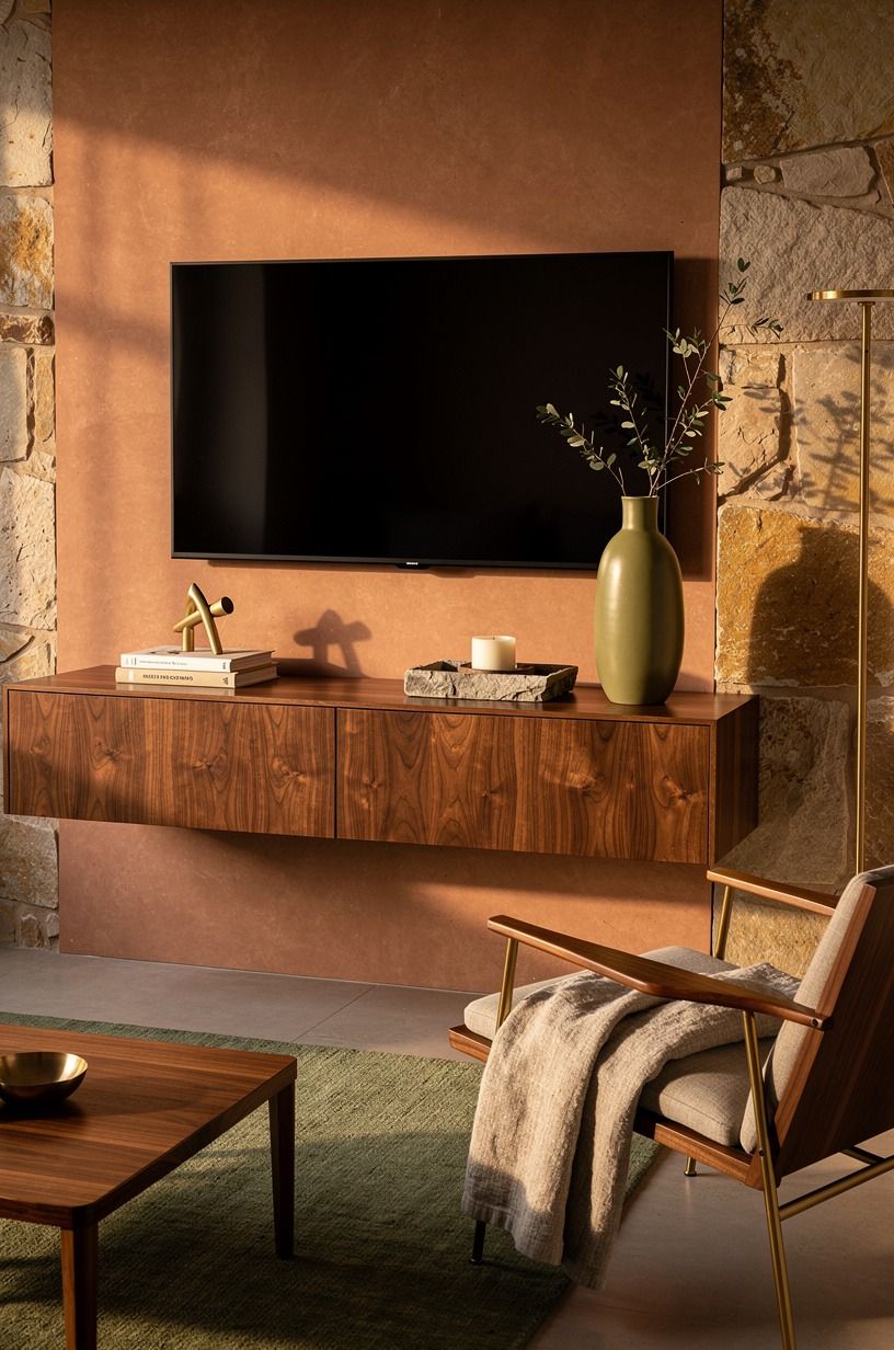 Float the Console Below Your TV Wall for Living Room