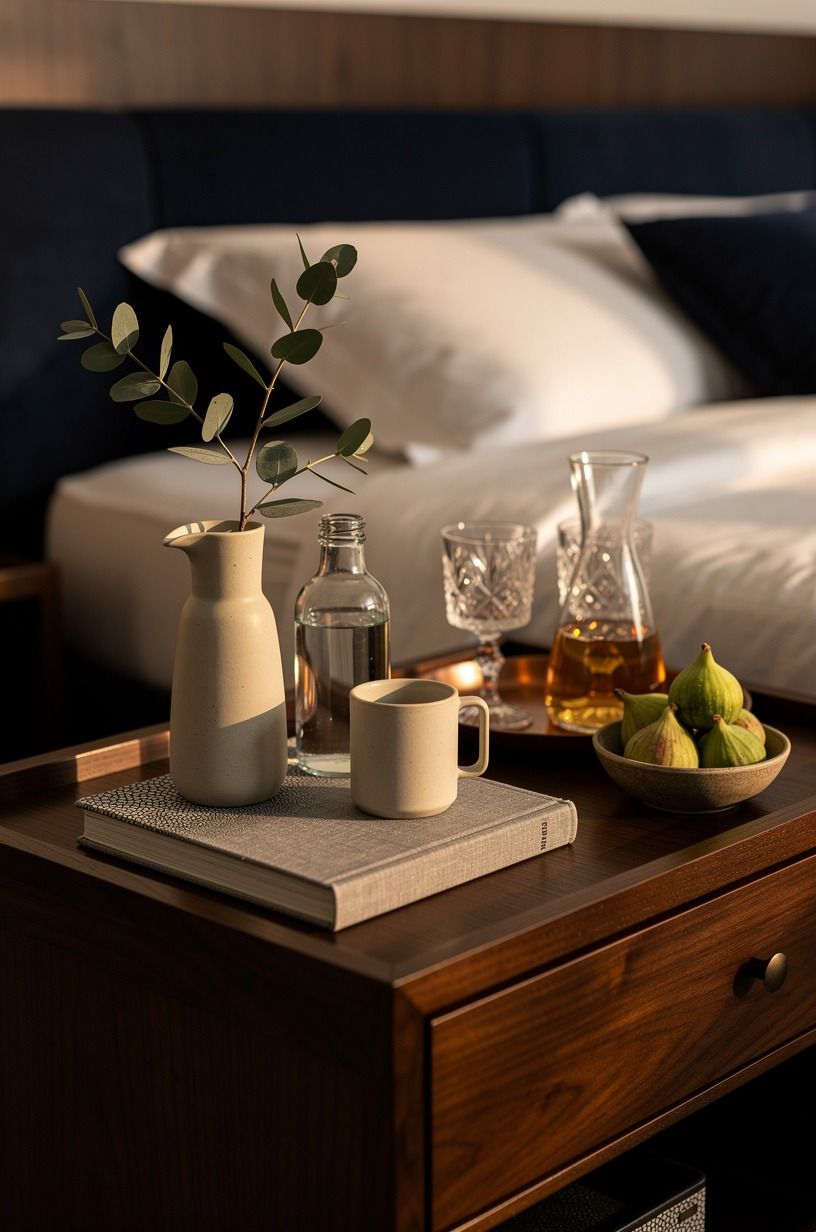Mix a bar-cart corner into a bedside ritual