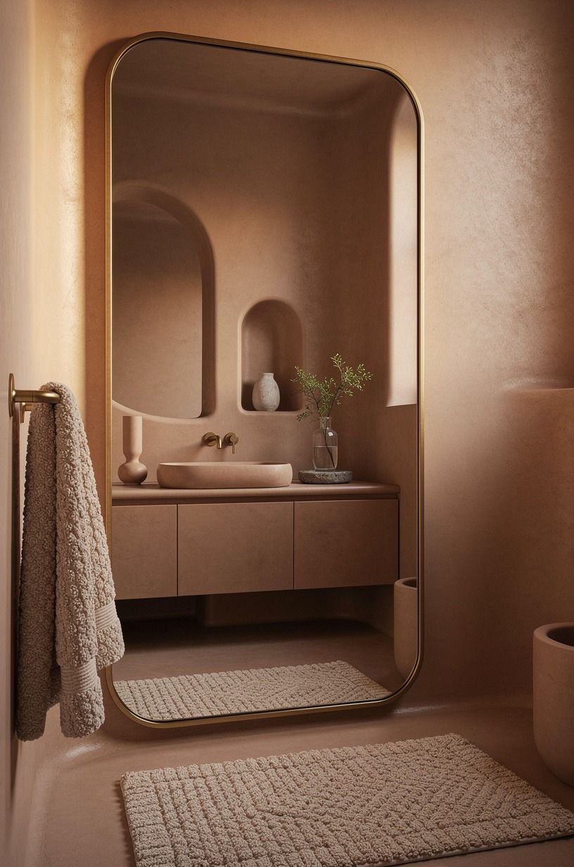 Hang an oversized mirror for bathroom design inspiration