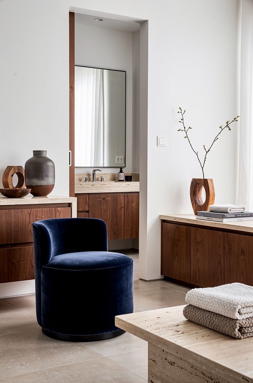 Try travertine over faux-marble clutter