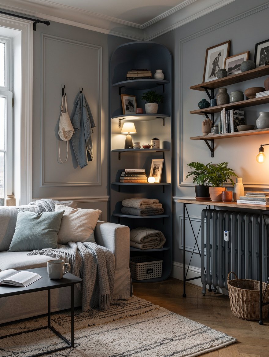 Soften a Hard Angle With Rounded Shelves