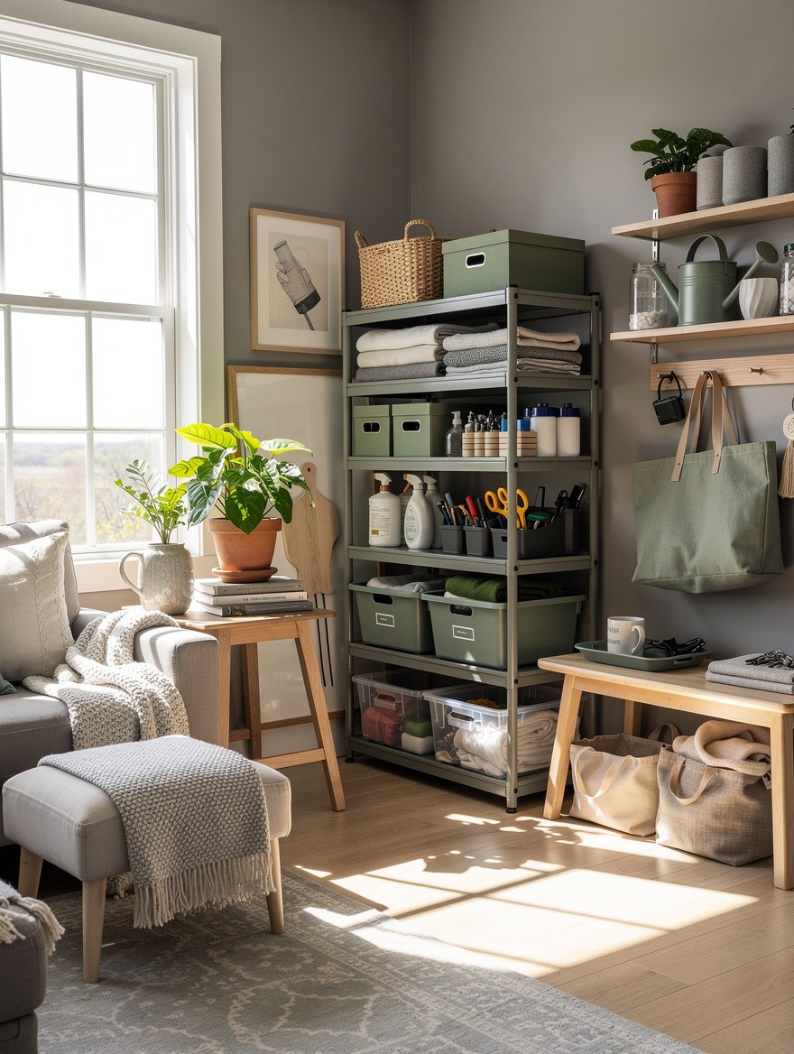 Build a Utility Corner Around Deep Plastic Shelves