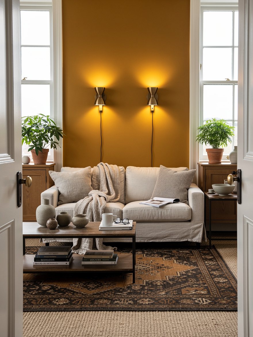 Use a Bronze Sconce Pair at the Sofa