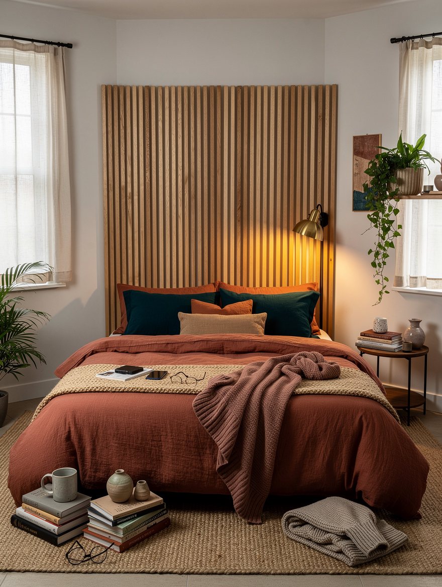 Build a Slim Slatted Screen Behind the Bed