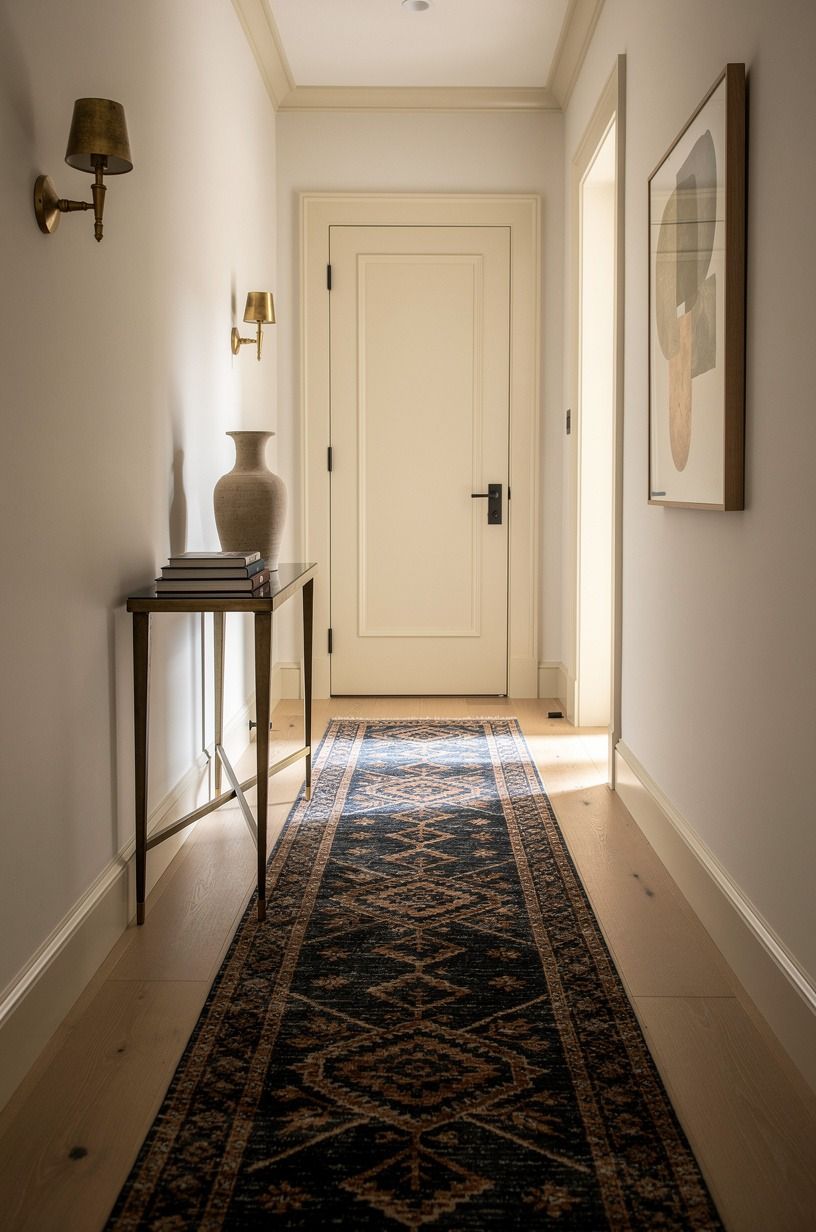 Layer a runner that makes the floor feel longer