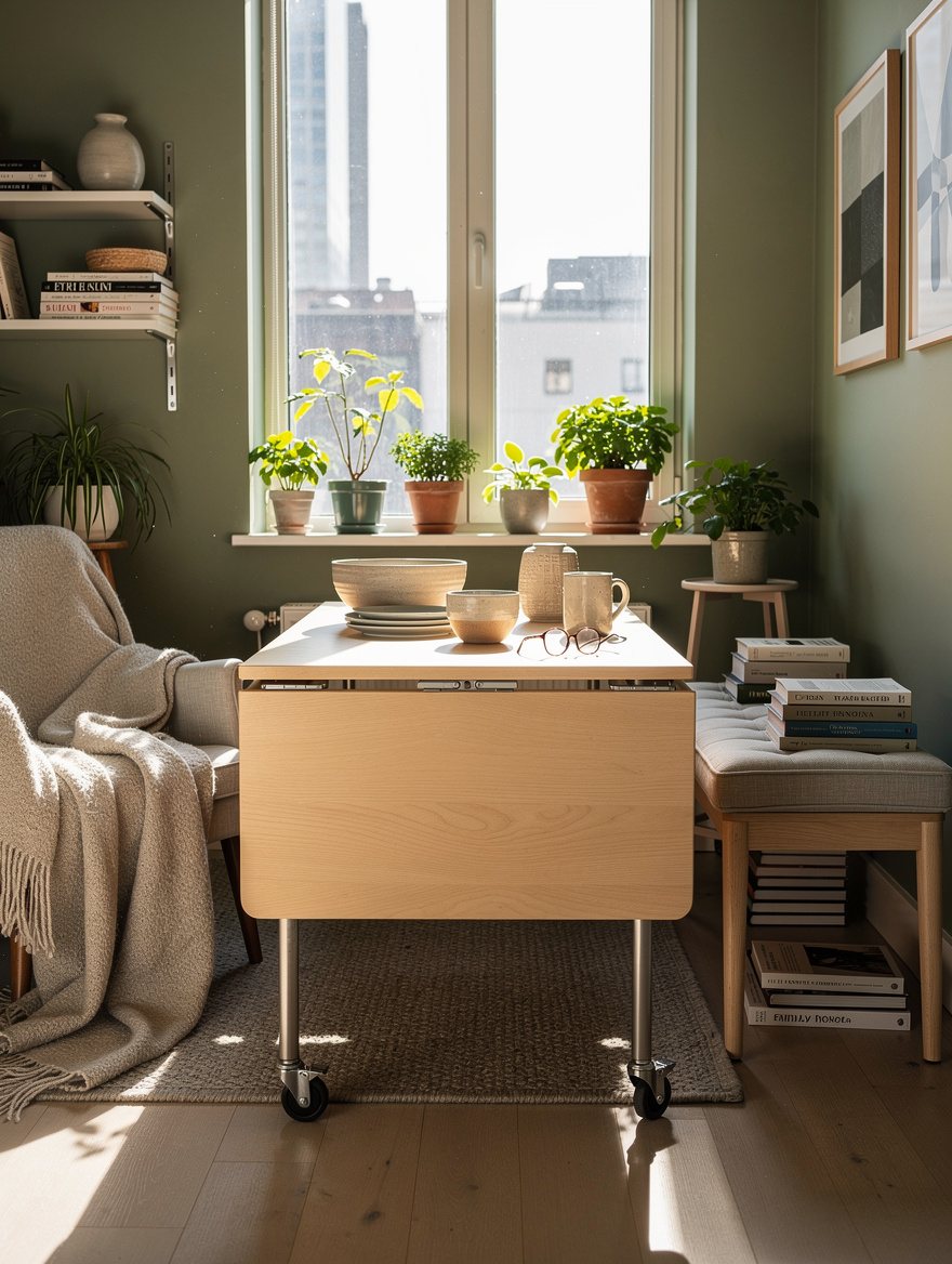 Keep a Bigger Drop-Leaf Table on Wheels