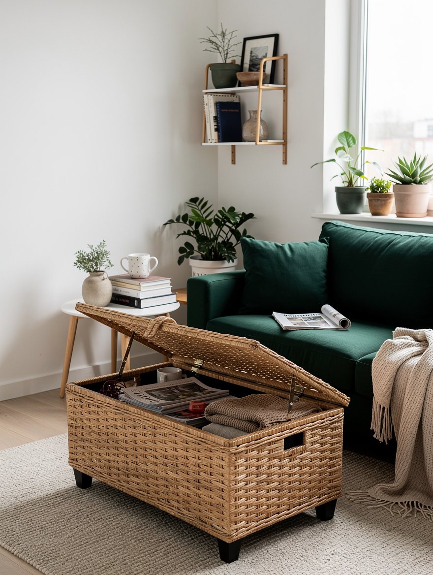Hide Clutter in a Rattan Ottoman