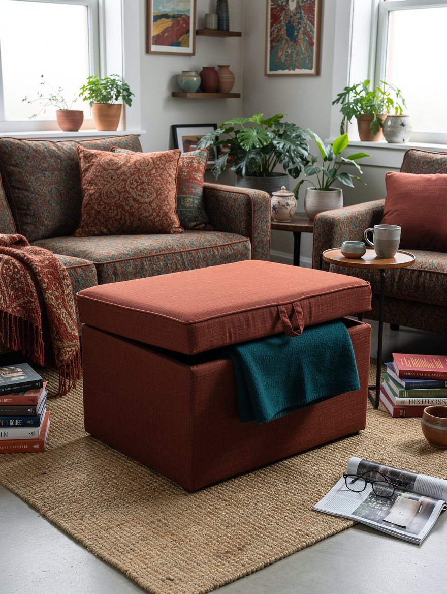 Use a Lidded Pouf for Blankets