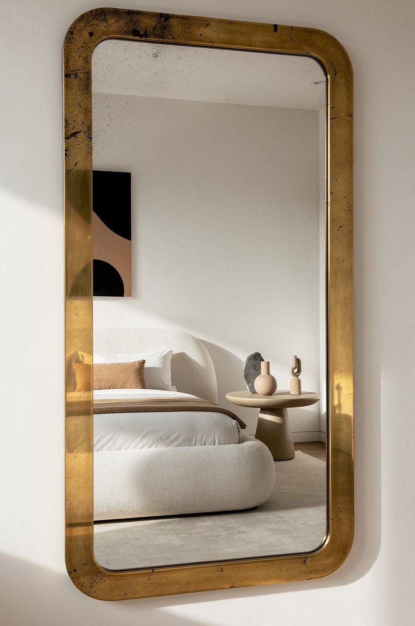Frame the mirror in tarnished brass