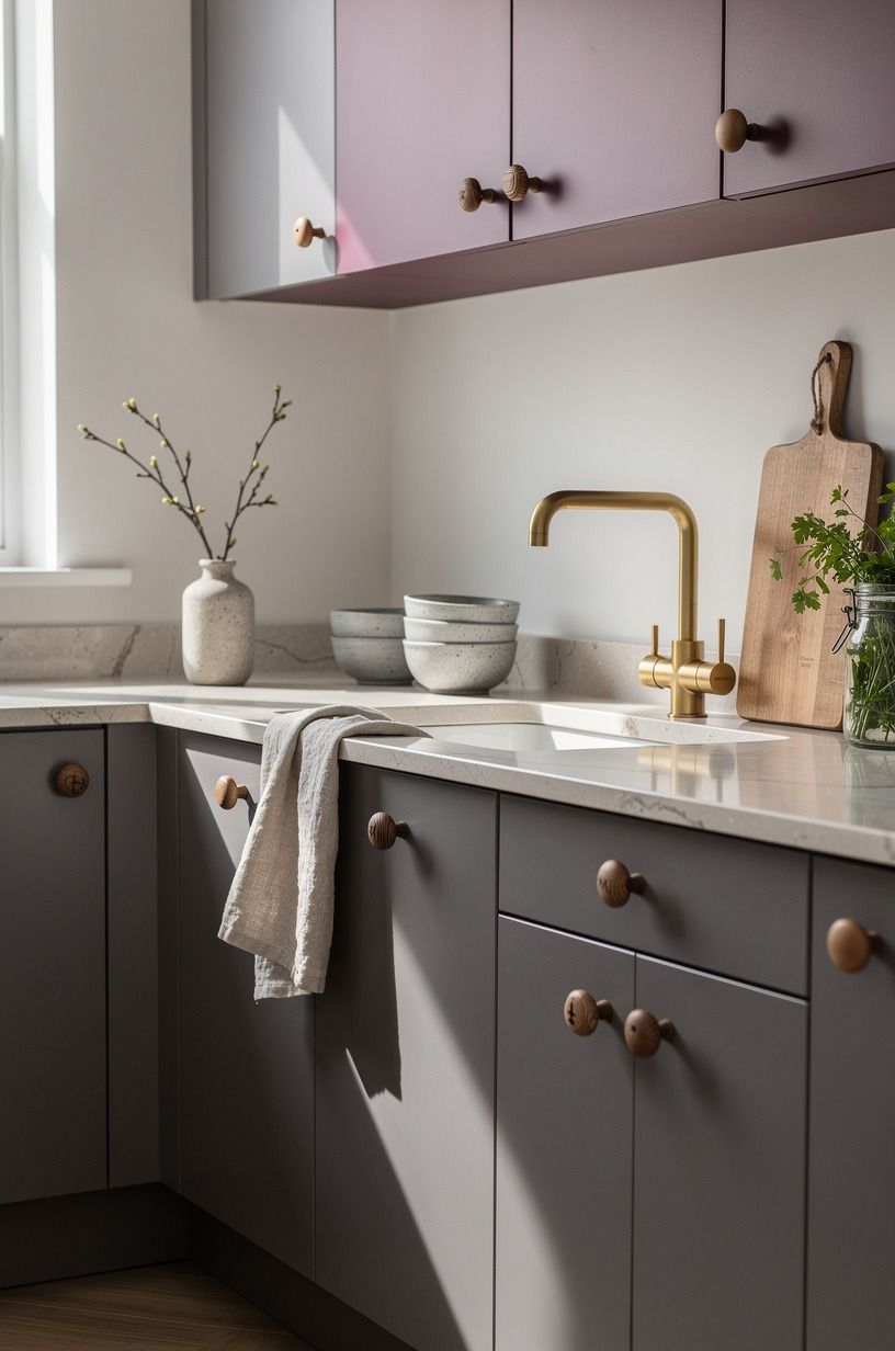 Swap shiny pulls for aged wood knobs