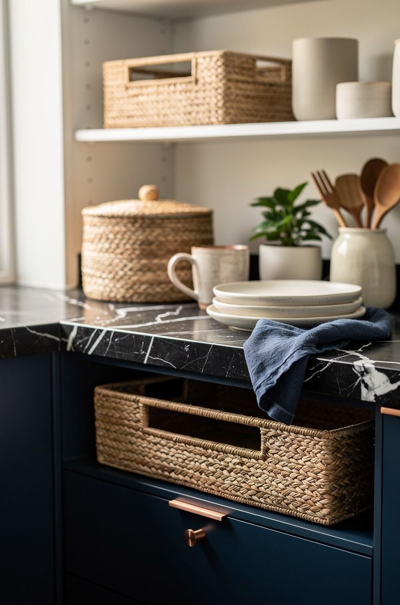 Use baskets to hide the loud stuff