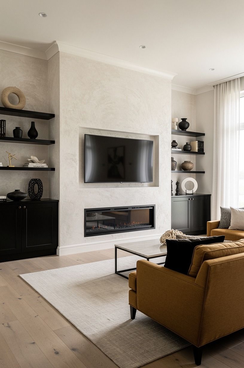 Choose media wall with fireplace and tv and storage proportions carefully