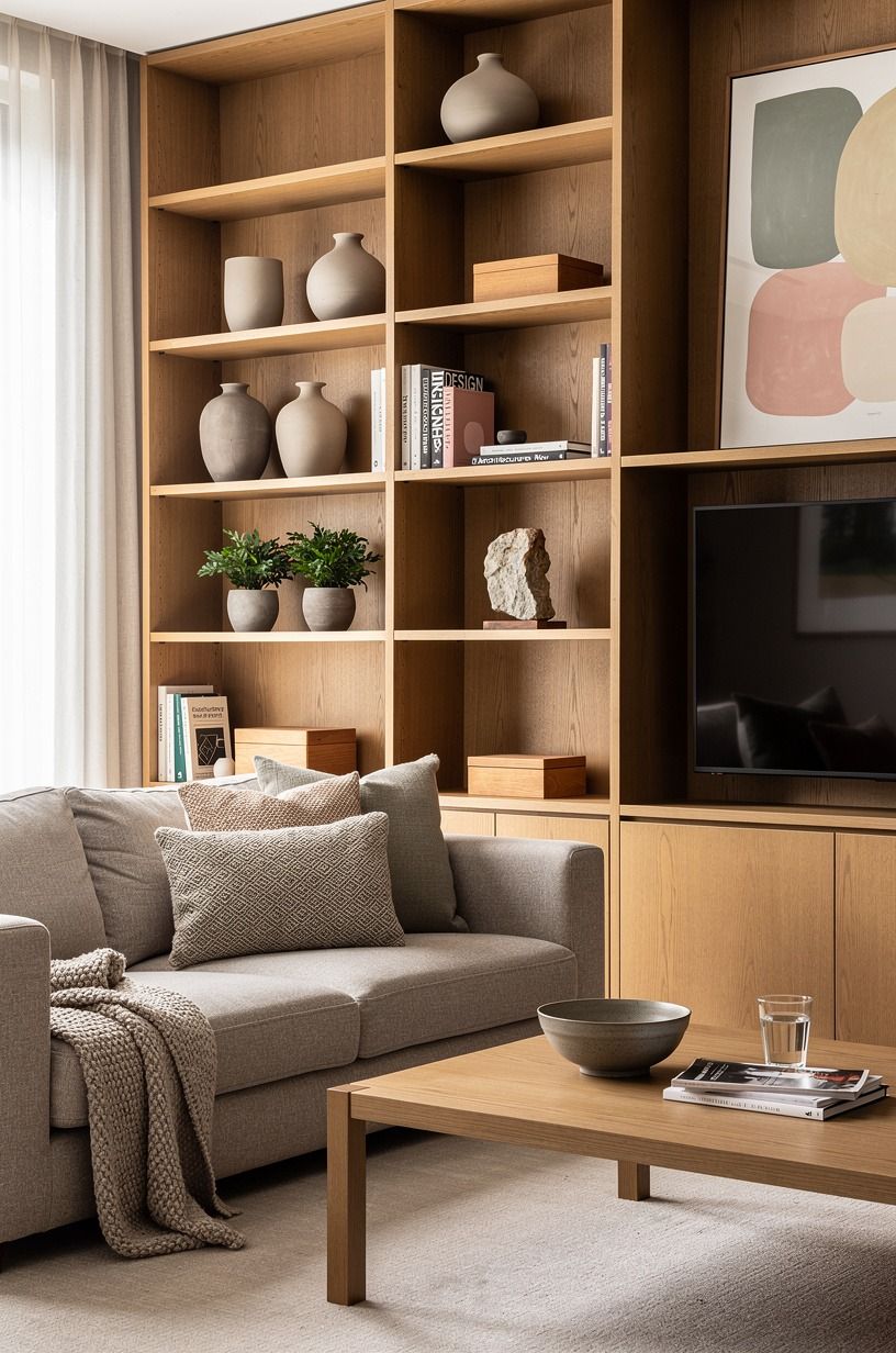 Edit the shelf styling until the storage wall can breathe