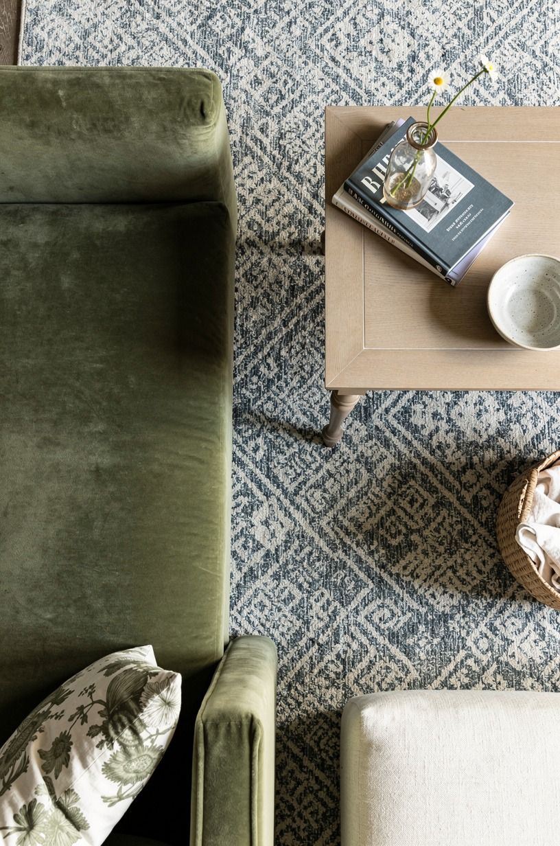Ground blue-and-white with a proper wool rug