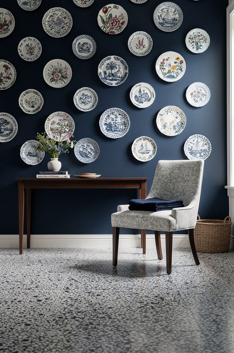 Hang plates in a loose garden-grid pattern