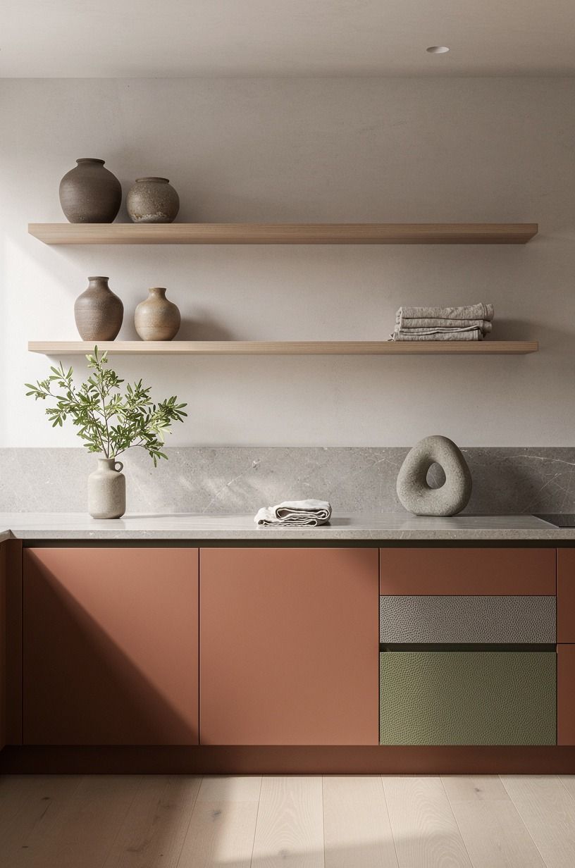 Float open shelves where cabinets feel heavy