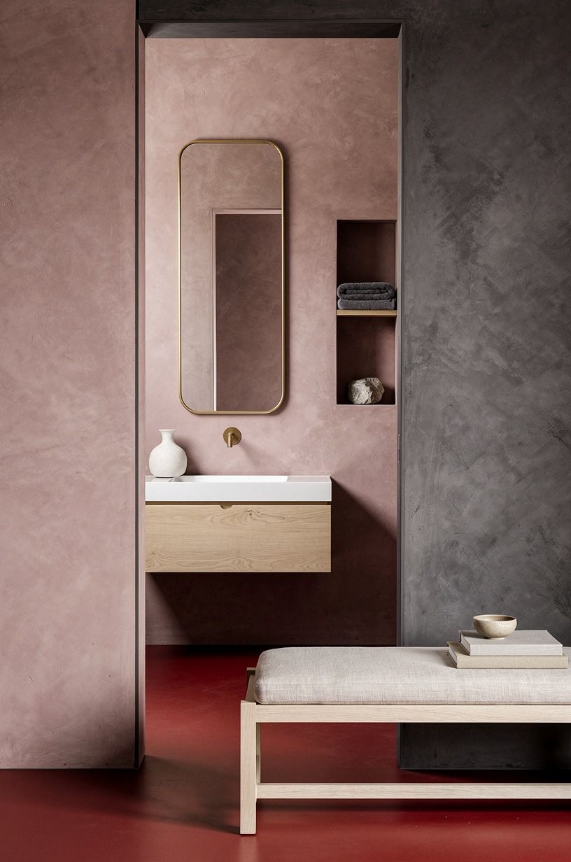 Can a small bathroom handle a red floor?