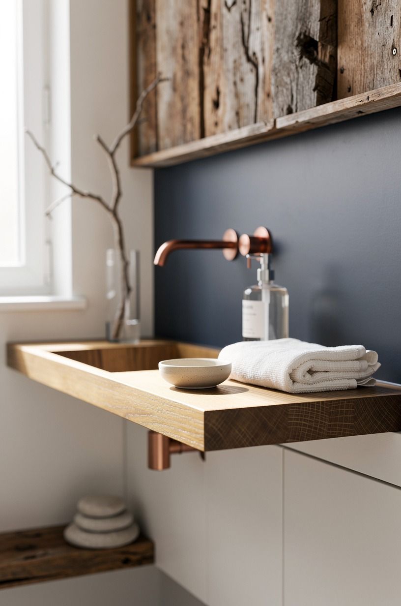 Float a 3/4-inch oak vanity shelf