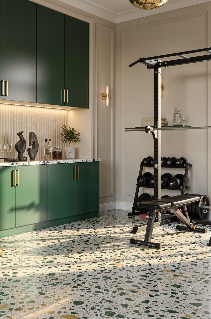 Can a home bar gym share a room without looking crowded?