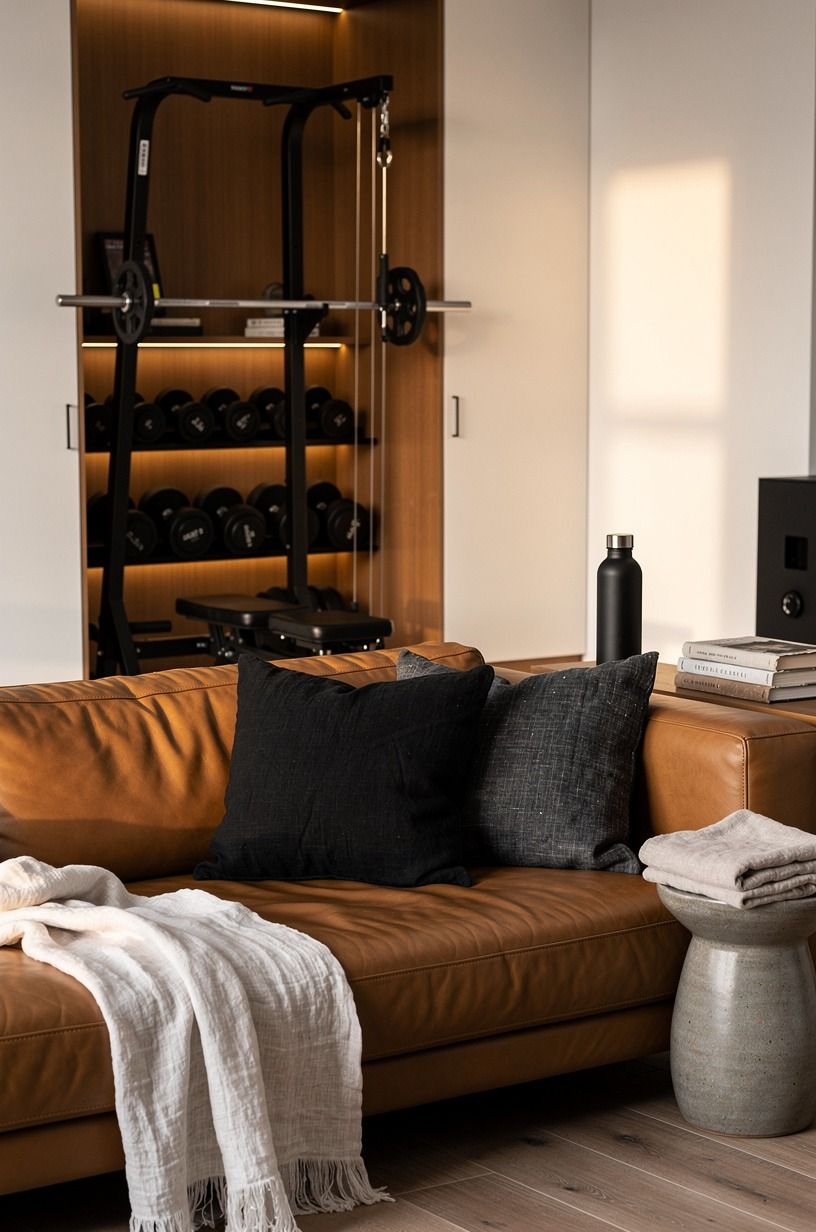 Layer a leather bench with soft textiles, not more decor