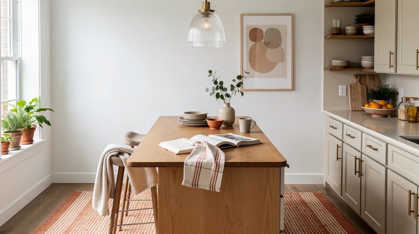 Hang Ribbed Glass Above a Warm Wood Island